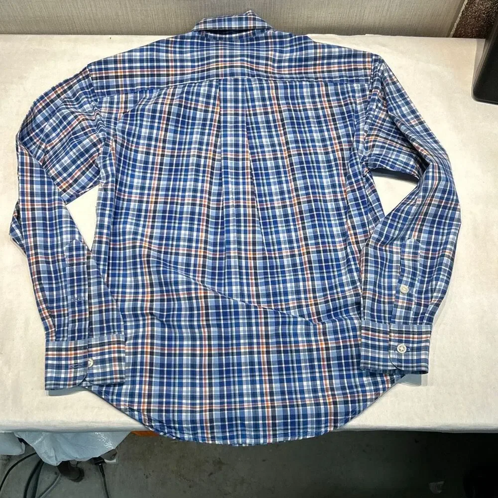 Ralph Lauren Boys Button Down Shirt Sz Small 8-10 Blue Plaid Long Sleeve